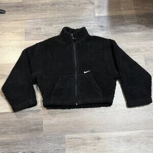 Nike Teddy Fleece Crop Jacket Black Women’s M Full Zip